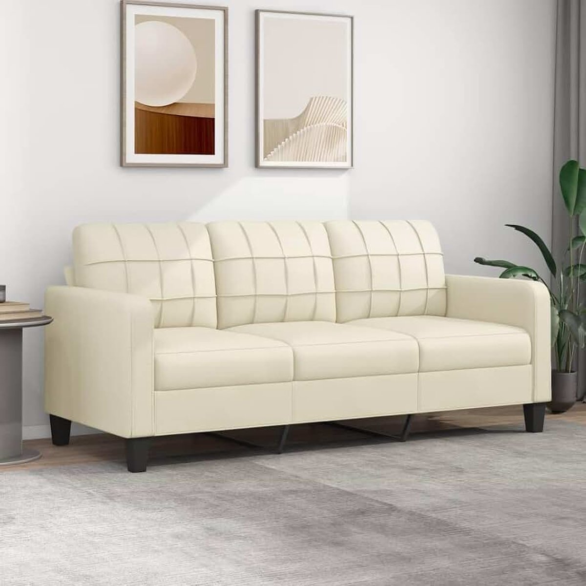 Sofa voor woonkamer, 3-zits, kunstleer, crèmekleurig, 198 x 77 x 80 cm, moderne bank, moderne bank, kunstleer