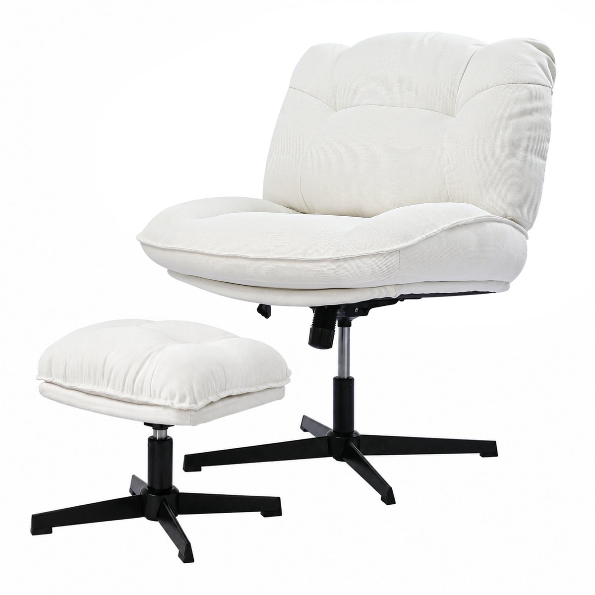 HomeMiYN Relaxfauteuil met Voetenbank Beige – Draaibare Lounge Stoel met Verstelbare Rugleuning, Gestoffeerde Relaxstoel met Voetensteun voor Woonkamer, Slaapkamer en Kantoor