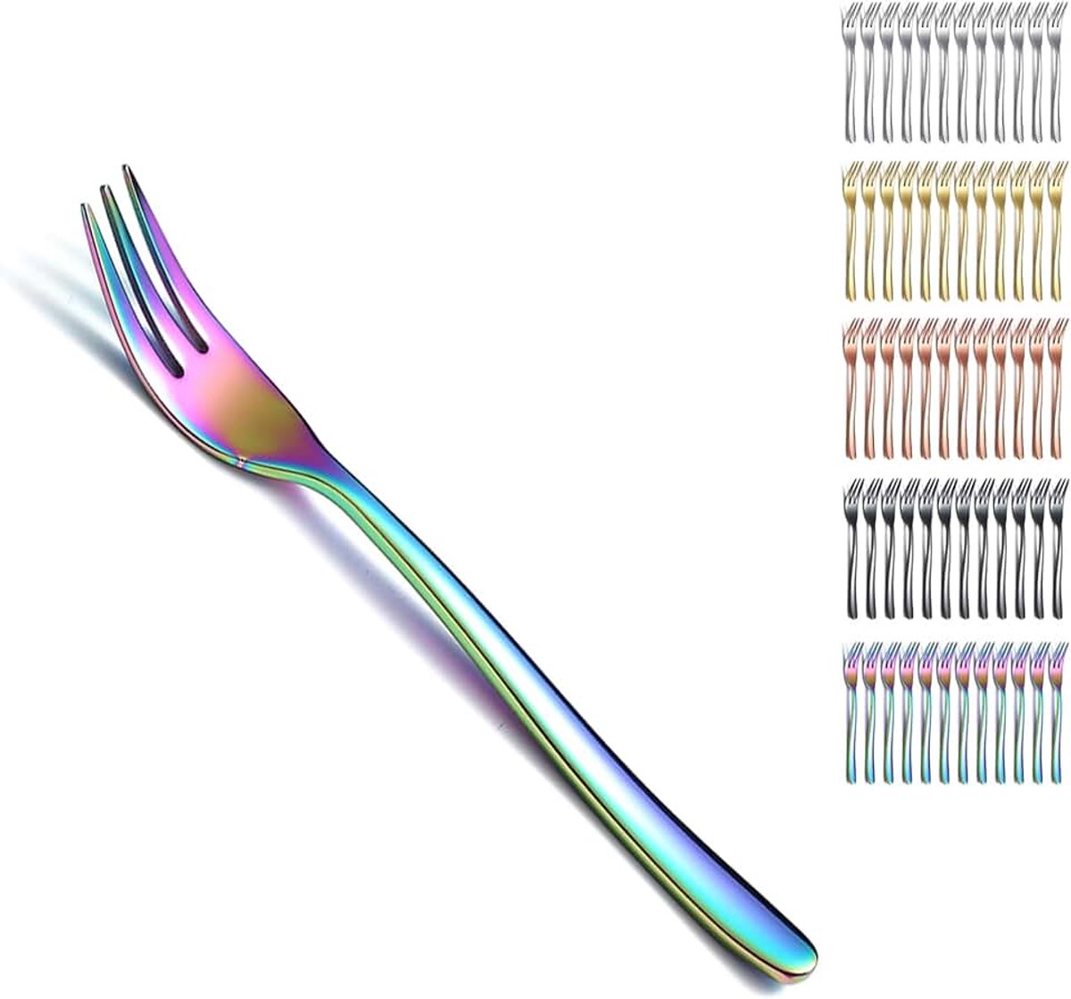 Regenboog dessertvorkjes 12 stuks 15.6cm roestvrij stalen taartvorkjes, theevorkjes, fruitvorkjes, gebaksvorkjes bestekset, vaatwasmachinebestendig