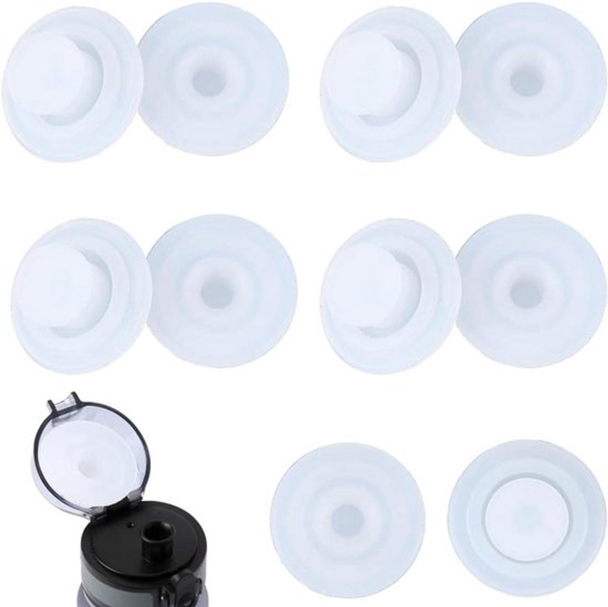 Siliconen afsluitdeksels - Waterflessen - Herbruikbaar - Wit - Beschermt kopjes - Geschikt voor ronde bekerdeksels - 10 stuks - 2,5 cm - Grote kopjes.