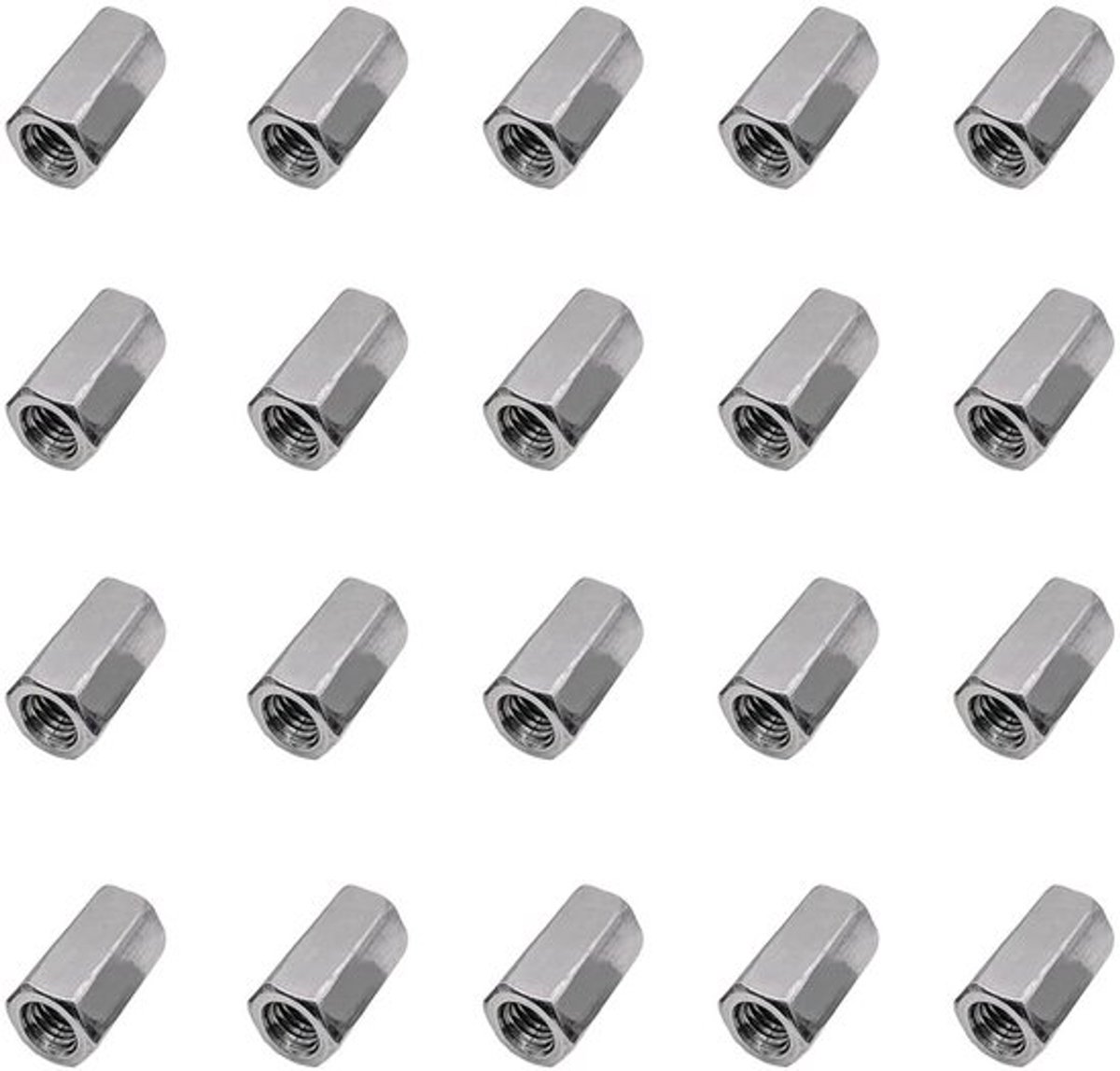 20 stuks lange stangmoeren voor huishoudelijke apparaten - M5 zeskantige hulsmoeren van koolstofstaal - Gegalvaniseerde koppelingsmoer (M5 x 8 x 15)