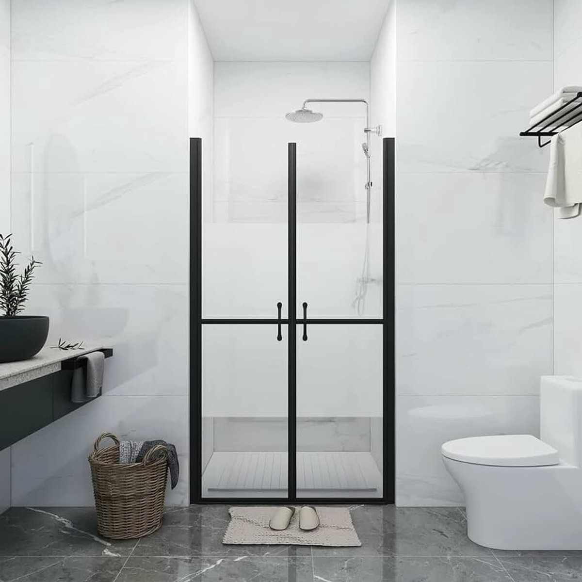 Douchedeur met handgrepen, nisdeur, klapdeur, douchecabine, douchewand, half mat, ESG (68-71) x 190 cm