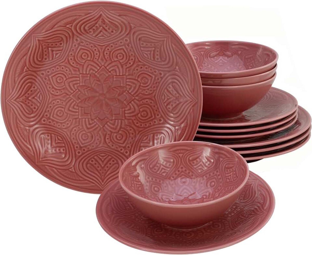 21629, serie Orient Mandala, 12-delige serviesset, bordenset van porselein, vaatwasser- en magnetronbestendig, Made in Europe