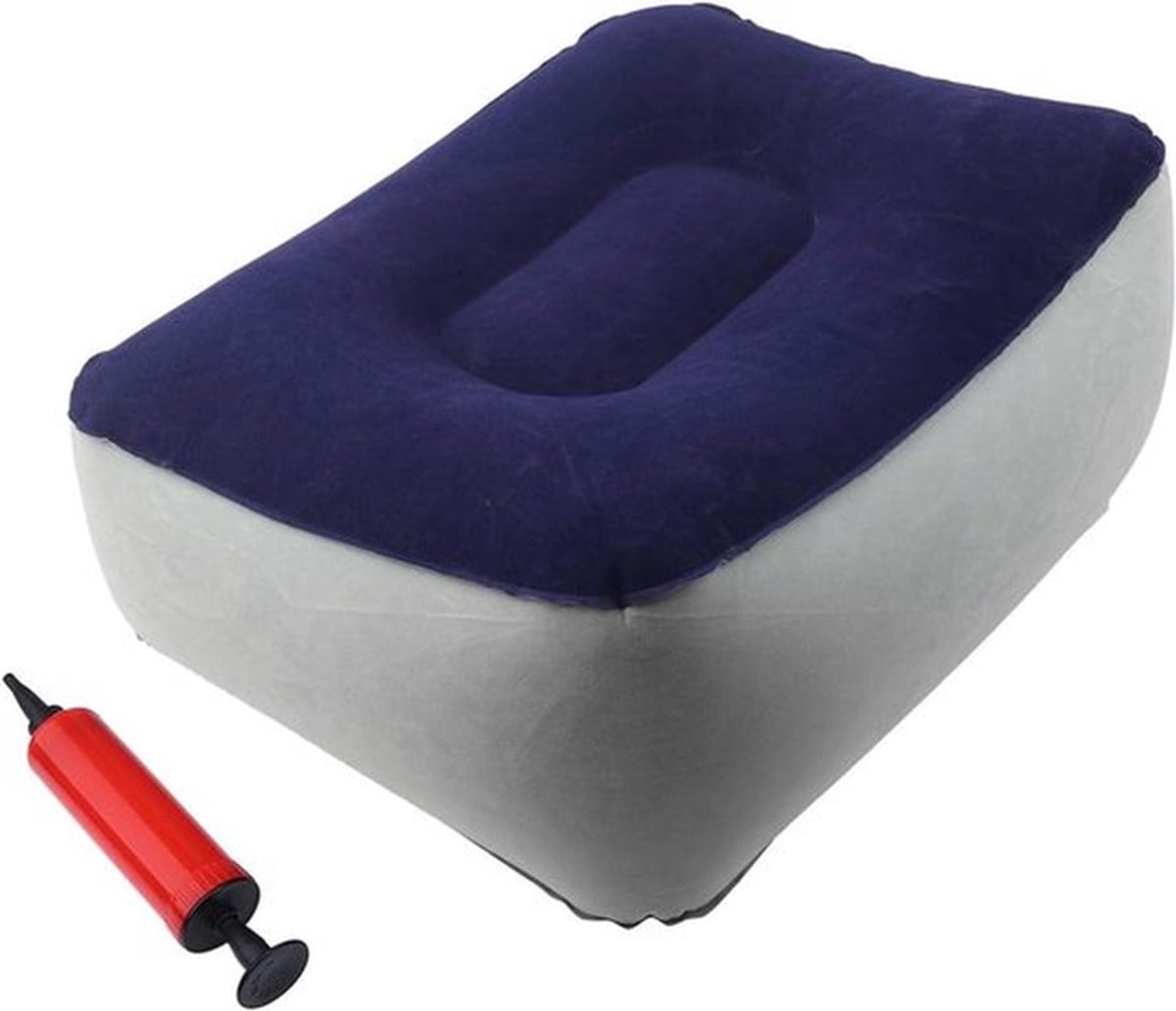 Opblaasbare PVC-voetsteun voor Reizen en Thuisgebruik met Luchtpomp - Draagbaar Beenkussen - Compact en Lichtgewicht - Opblaasbaar Aderkussen - Geschikt voor op Kantoor - 37 x 28 x 15 cm - Blauw