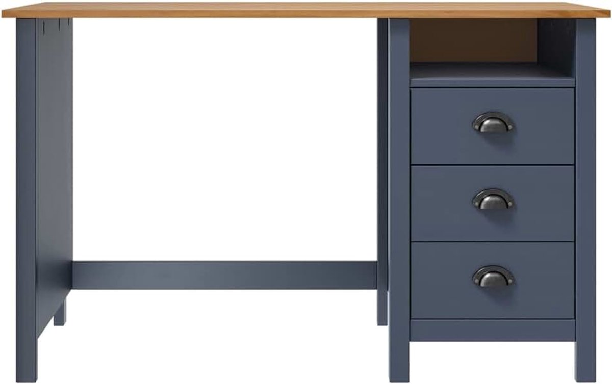 Bureau, Computertafel Bureaublad, Computertafel met 3 Laden en 1 Plank, Houten Tafel, Eetkamerstoel, Werktafel, 120 x 50 x 74 cm (b x d x h) met Schaalgrepen, Grijs en Honingbruin
