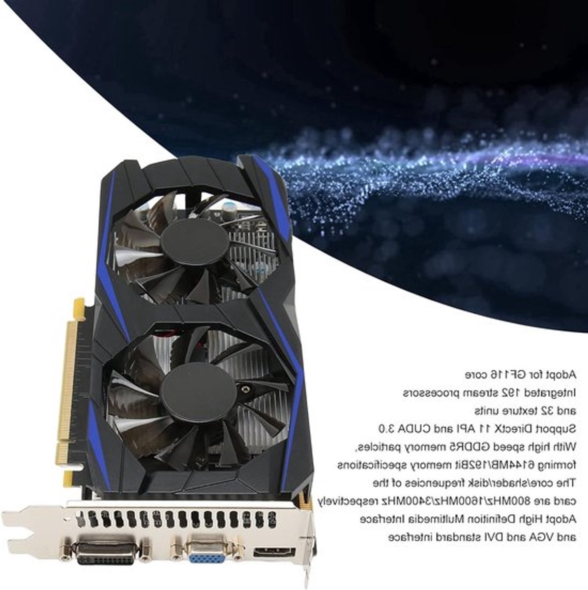 Gaming Grafische Kaart met 6GB GDDR5 Geheugen, Dual Fans en PCIe 2.0 voor DirectX 11, Ideaal voor Gaming en Multimedia, HDMI VGA DVI Aansluitingen