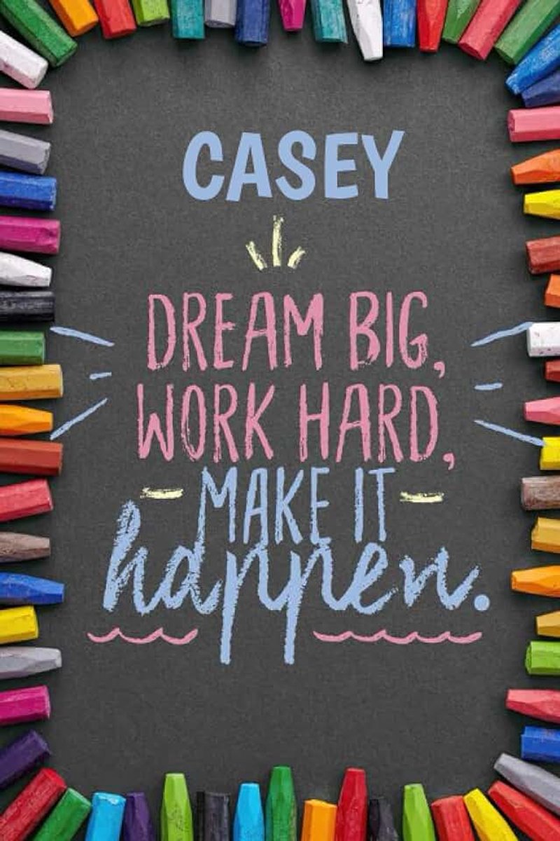 Big Workhard Make it Happen Casey: Personalised Motivational Journal Notebook for Girls Named Casey. (Custom Name Journal, Blank Journal, Write ... Colorful Chalk Cover-Inspirational Quote(Cas