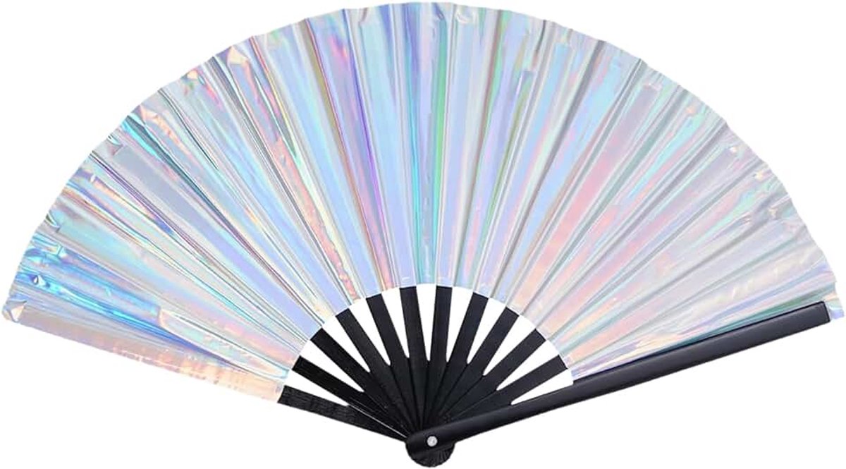 Holografische rave-handwaaier, glitter grote opvouwbare clack handheld ventilator PVC laserfestivalventilator Chinese handventilatoren voor bruiloft verjaardag dansen muziek nachtclub rave