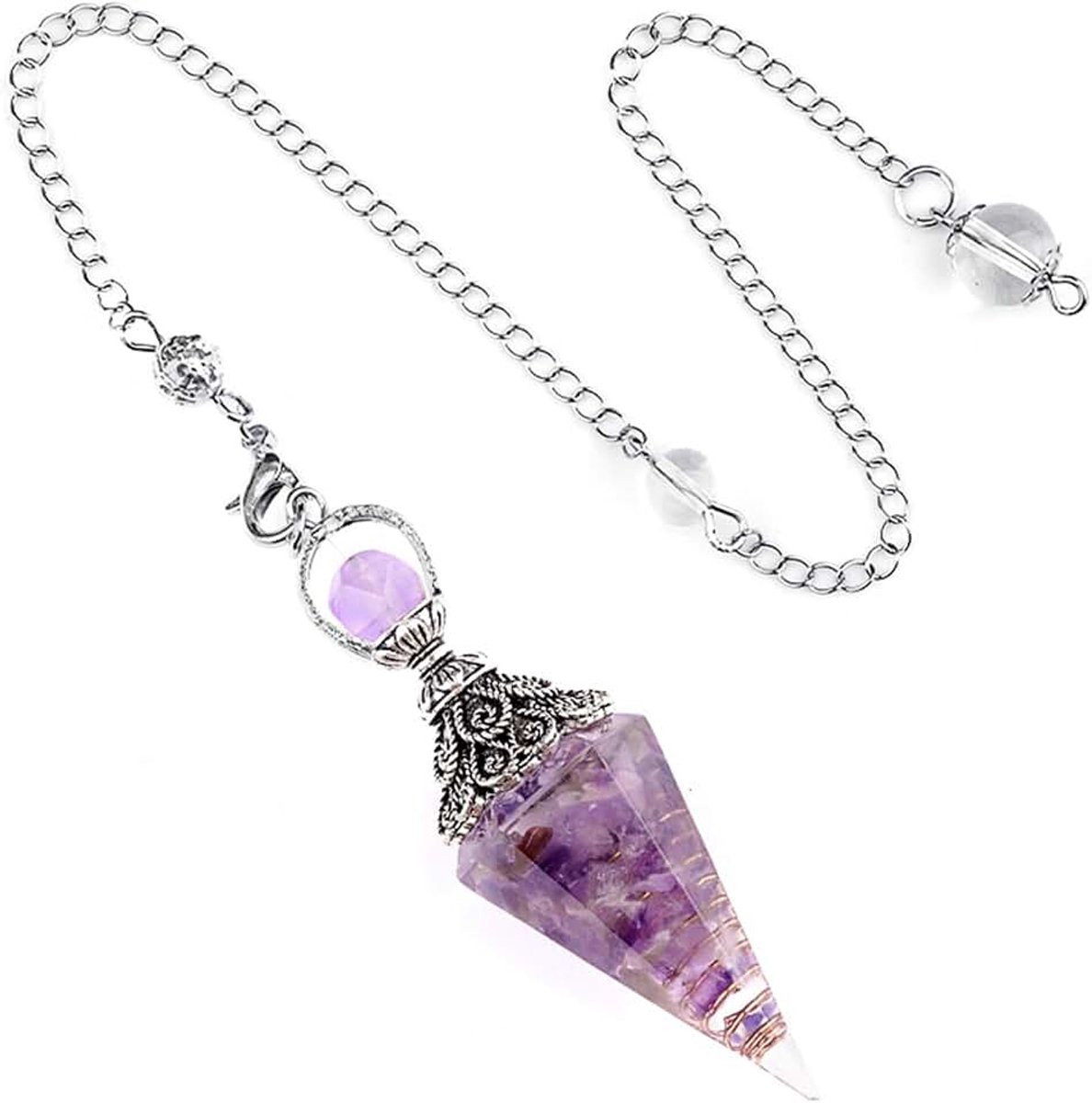 1 amethist slinger van hars, helende steen en kristal, zeshoekige edelsteenpendel, voor waarzeggerij reiki en esoterisch, heksencadeau