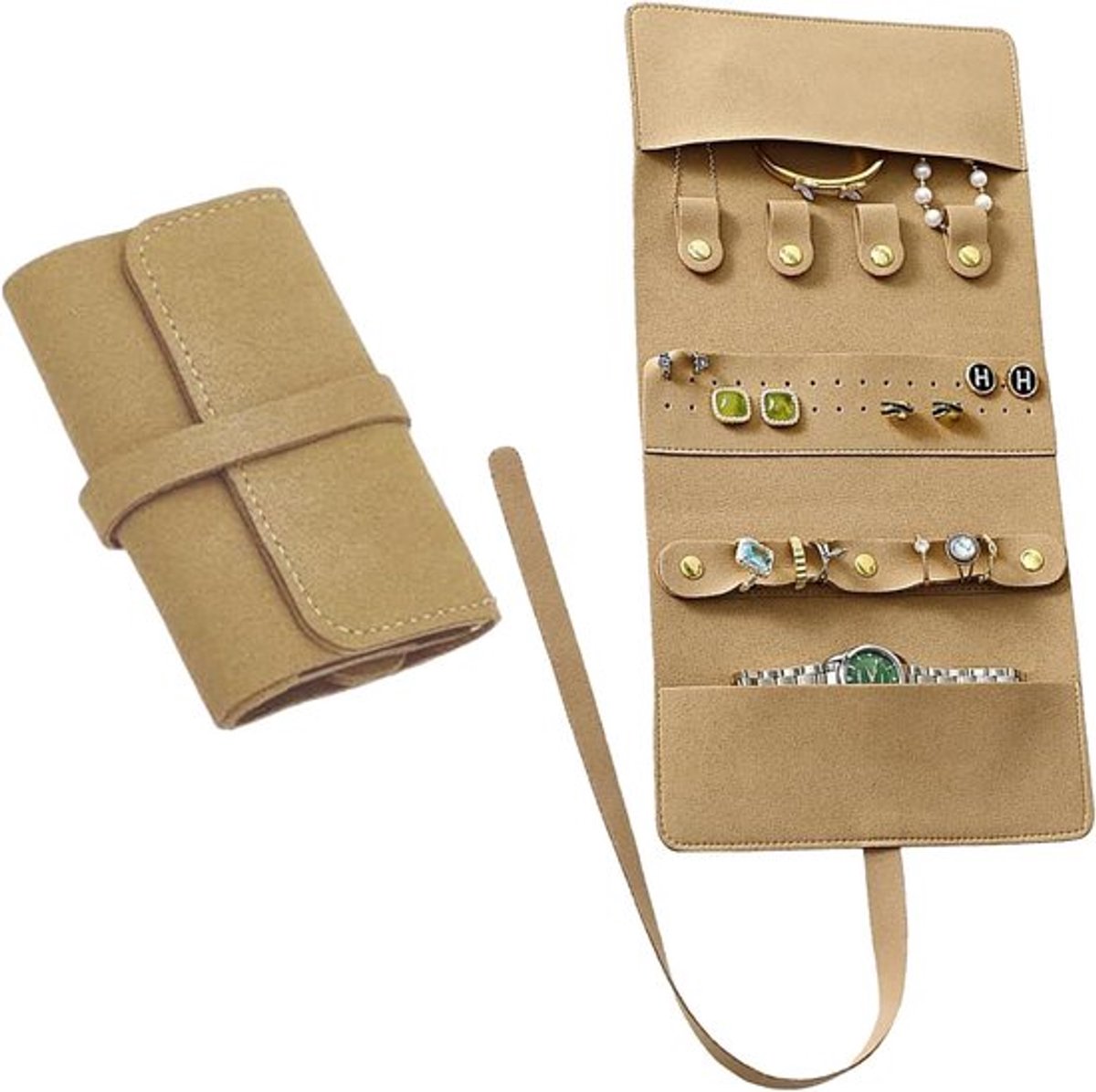 Kleine luxe sieradenrol organizer reizen - Veilige opbergdoos voor ringen, oorbellen, kettingen.