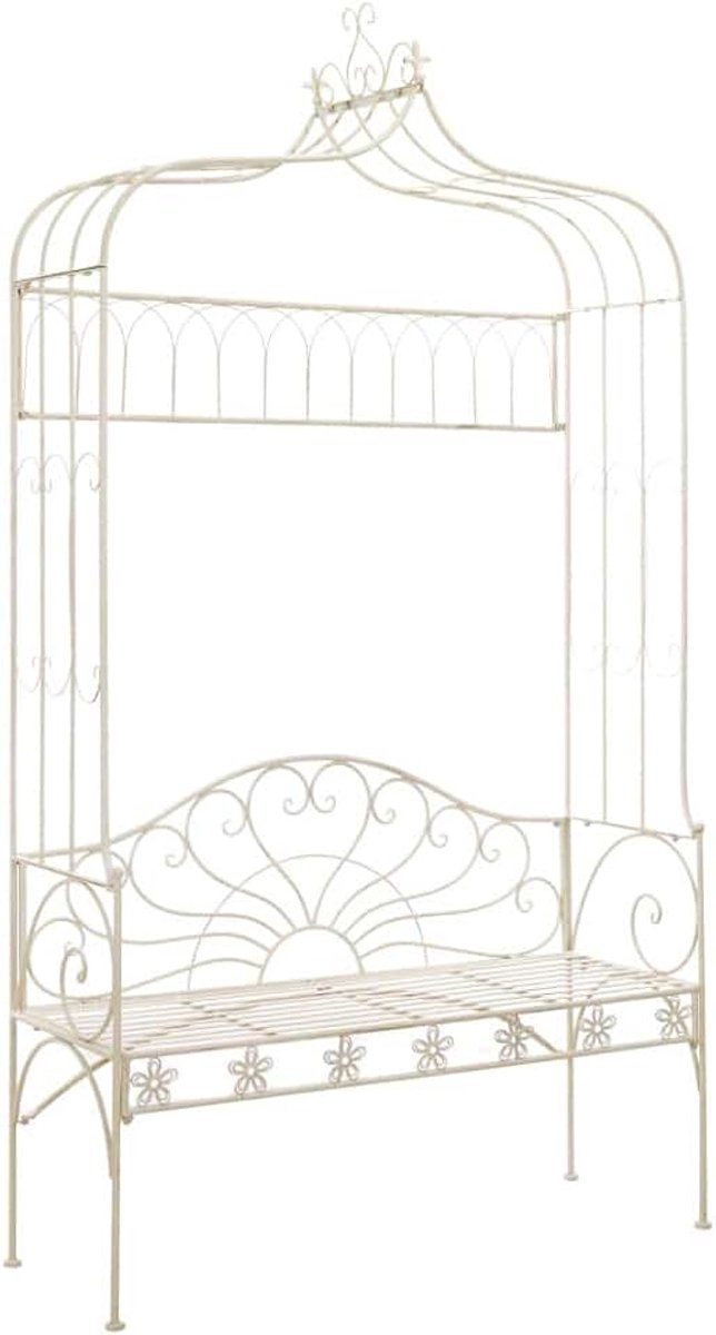 Yorten Metalen klimhulp rozenboog met bank 2-zits zitbank met rankrooster tuin decoratieve tuinbank poortboog 122 x 43 x 220 cm (B x D x H) antiek wit