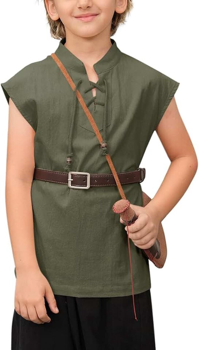 Mouwloze T-shirts voor jongens, renaissance, piraten, viking, middeleeuws, veterhemd, Schotse kostuum, tanktop