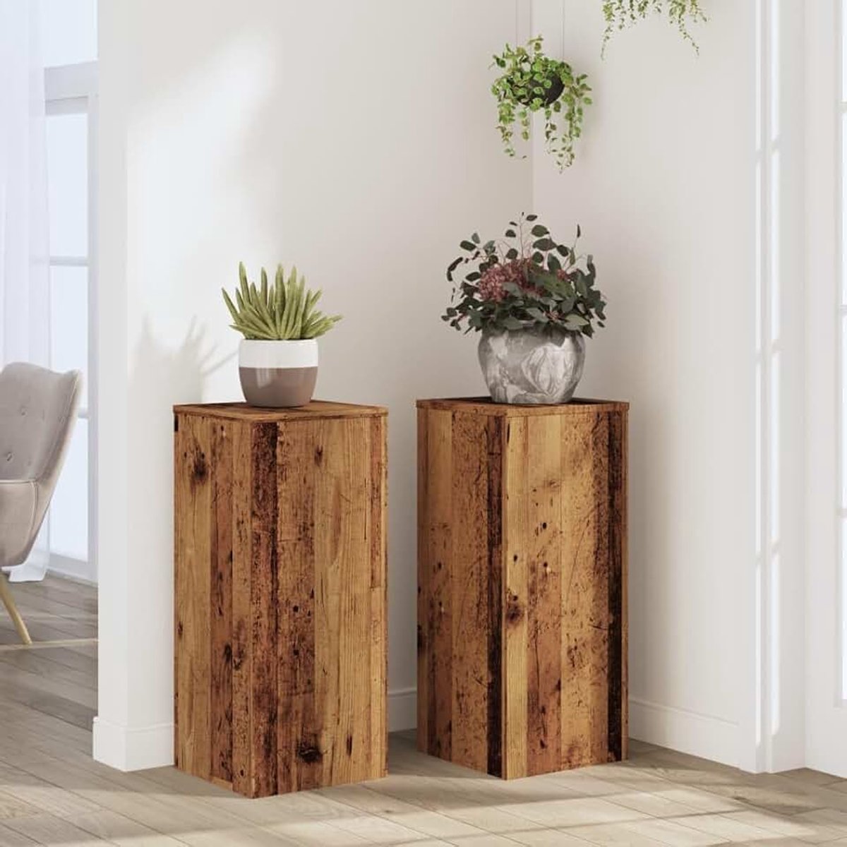 2 stuks, van houtmateriaal, 30 x 30 x 70 cm, met stabiele bovenplaat en holle constructie voor extra stabiliteit, tijdloos design