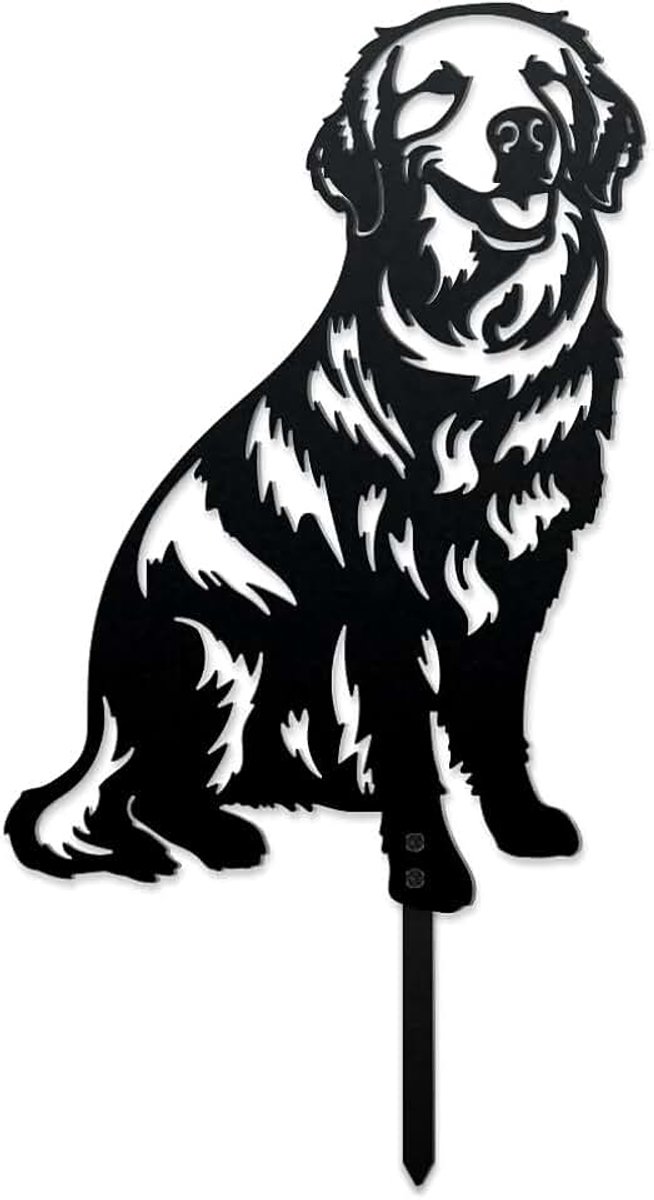 Schattige hond metalen decoratieve tuinpalen, Golden Retriever tuin buiten standbeelden silhouet hond stakes outdoor hond stokken metalen kunst ornament cadeau voor gazon ornamenten tuin patio