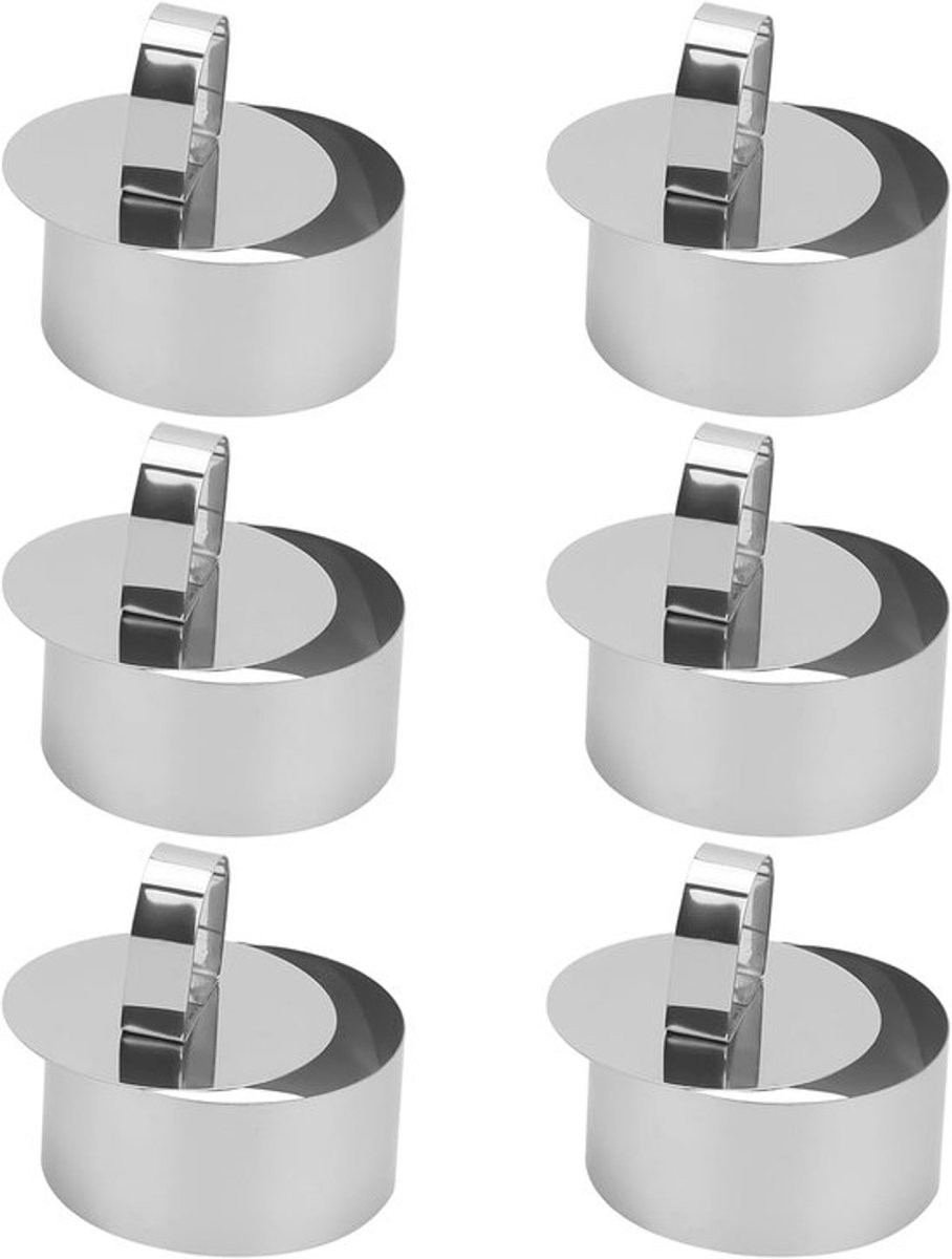 6 stuks 8 cm roestvrijstalen mini dessertringen met drukknop, roestvrijstalen mini taartringen voor desserts en mousse-taarten, klein rond