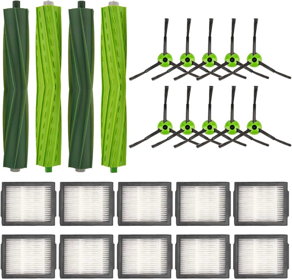 (24 Piezas) Combo i5 Accessoires Compatibel Met Roomba Combo i5, Combo i5+, Combo j5, Combo j5+ Robotstofzuiger, 10 HEPA-filters + 10 Zijborstels + 2 Sets rubberen Rolborstels