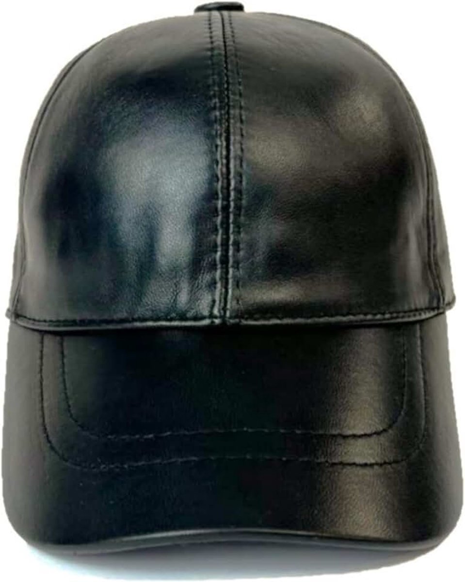 5884 Lederen hoed - heren dames echt lederen hoed met vizier, zachte lederen pet, uniseks, zwart, zwart, 50-65