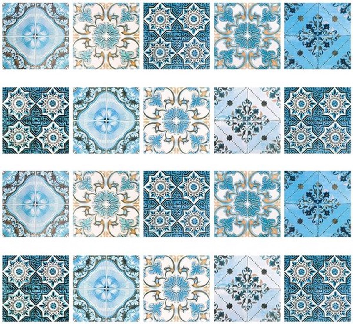 20pcs Blauwe Tegel Stickers - Voor Badkamer - Keuken - Zelfklevende Vinyl Tegels - Waterdicht (15x15cm)