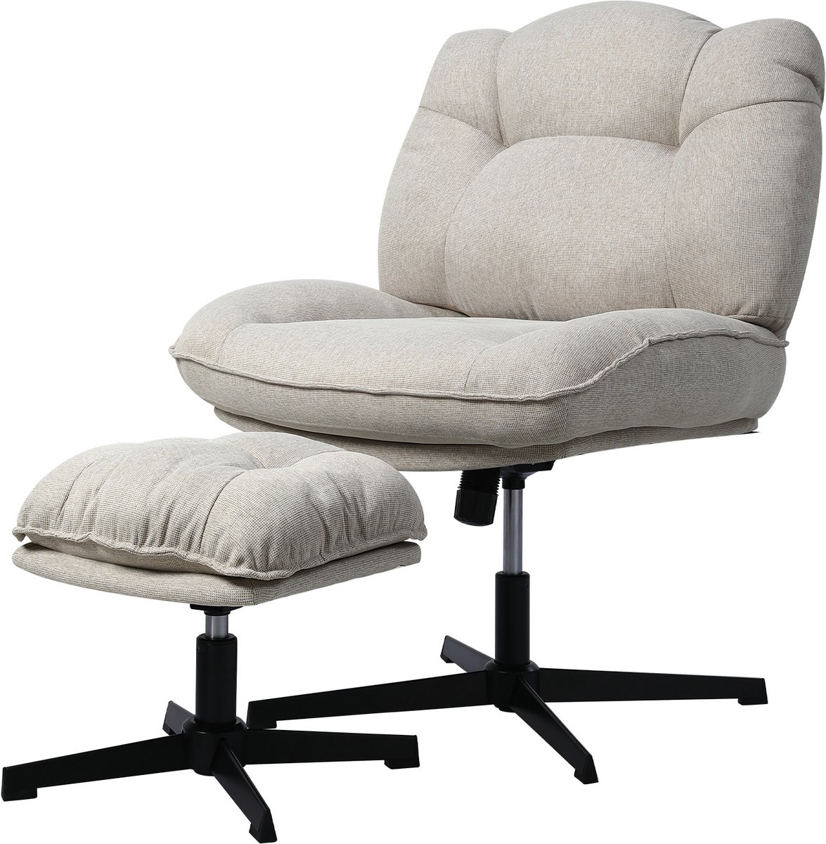 HomeMiYN Relaxfauteuil met Voetenbank Beige – Draaibare Lounge Stoel met Verstelbare Rugleuning, Gestoffeerde Relaxstoel met Voetensteun voor Woonkamer, Slaapkamer en Kantoor
