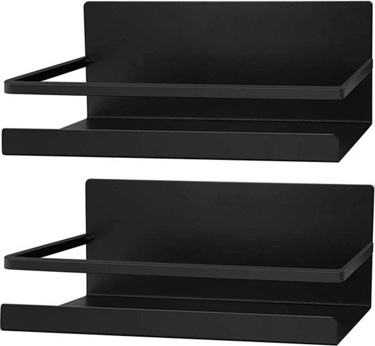 Koelkastorganizer - Hangrek voor koelkast - Magneet kruidenrek met plank - Keukenrek organizer - Opslag zwart - 2 stuks