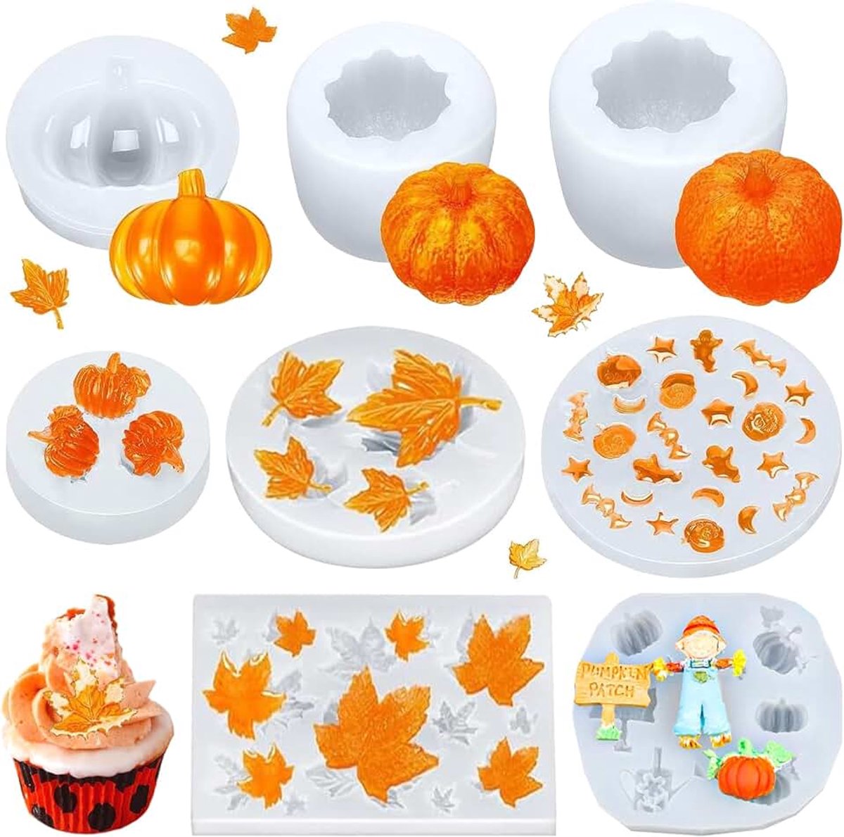 8 stuks siliconen vormen herfst pompoen hars vormen herfst harsvormen Thanksgiving esdoornblad siliconen vorm herfstdecoratie voor Halloween Thanksgiving harsvormen, doe-het-zelf knutselen