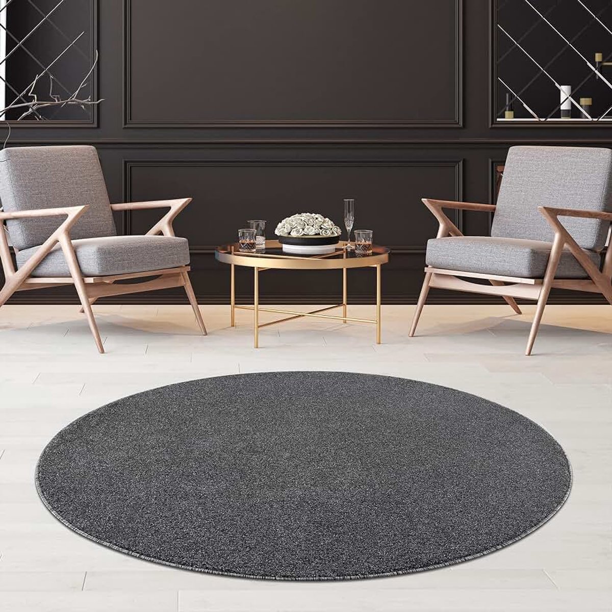 Vloerkleed voor in de woonkamer, effen vloerkleed, slaapkamer, werkkamer, kantoor, hal en keuken, laagpolig vloerkleed - grijs, maat: 80 x 80 cm rond