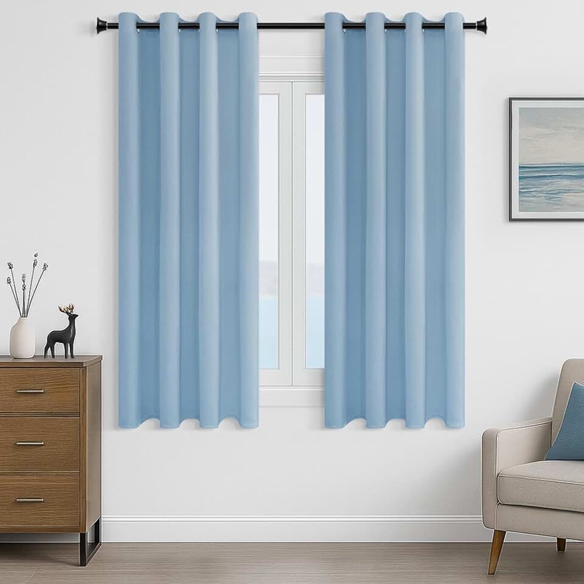 Verduisterende gordijnen slaapkamer 63 druppels, 2 panelen, hemelsblauw oogje thermisch gordijn voor woonkamer, zachte textuur, raambehandelingen voor kinderen, 140 x 160 cm