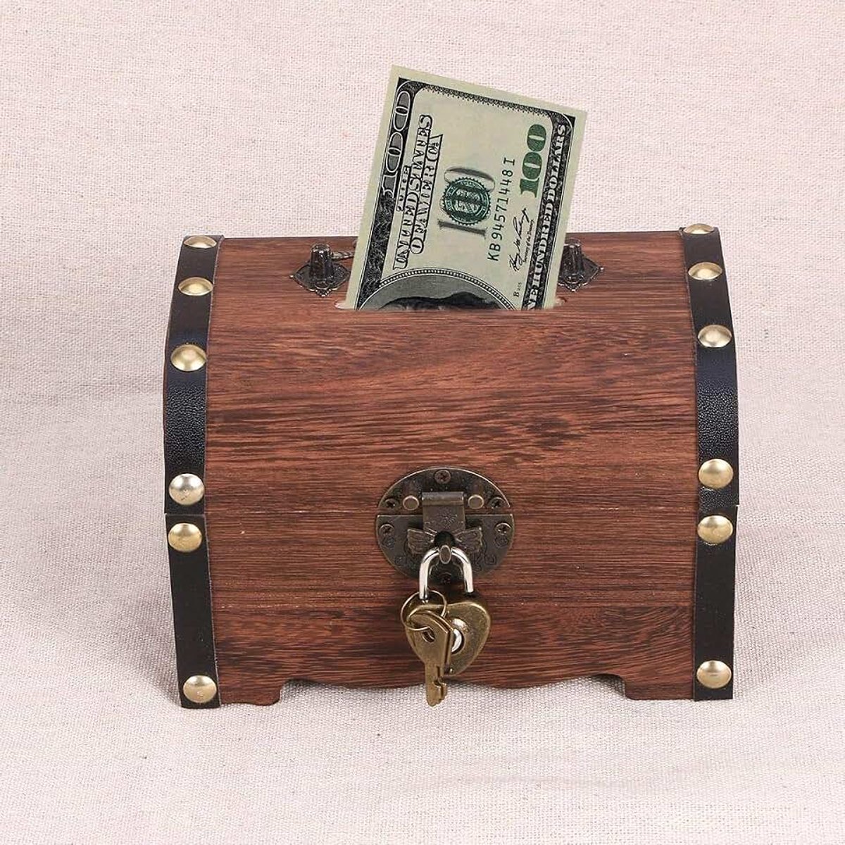 Vintage Treasure Opbergdoos Piggy Bank Organizer Saving Box Case met Lock for Thuis Retro Houten Muntdoos Treasure Case Gifts Money Bank (Grootte : A)