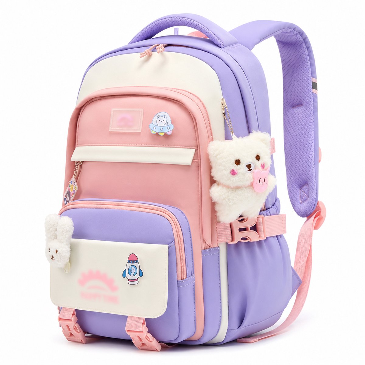 Rugzak - Schoolrugzak voor Meisjes - Lichtgewicht Waterafstotend Nylon - 22 Liter - voor Scholieren Groep 3 tot 7 - Paars