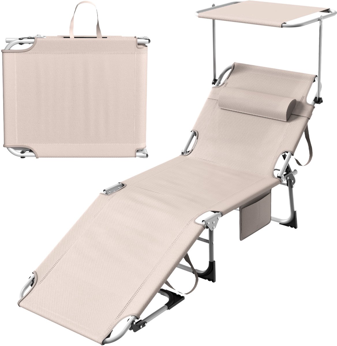 Arvioo-strandstoel-met zonkap-khaki-opvouwbaar-600D stof