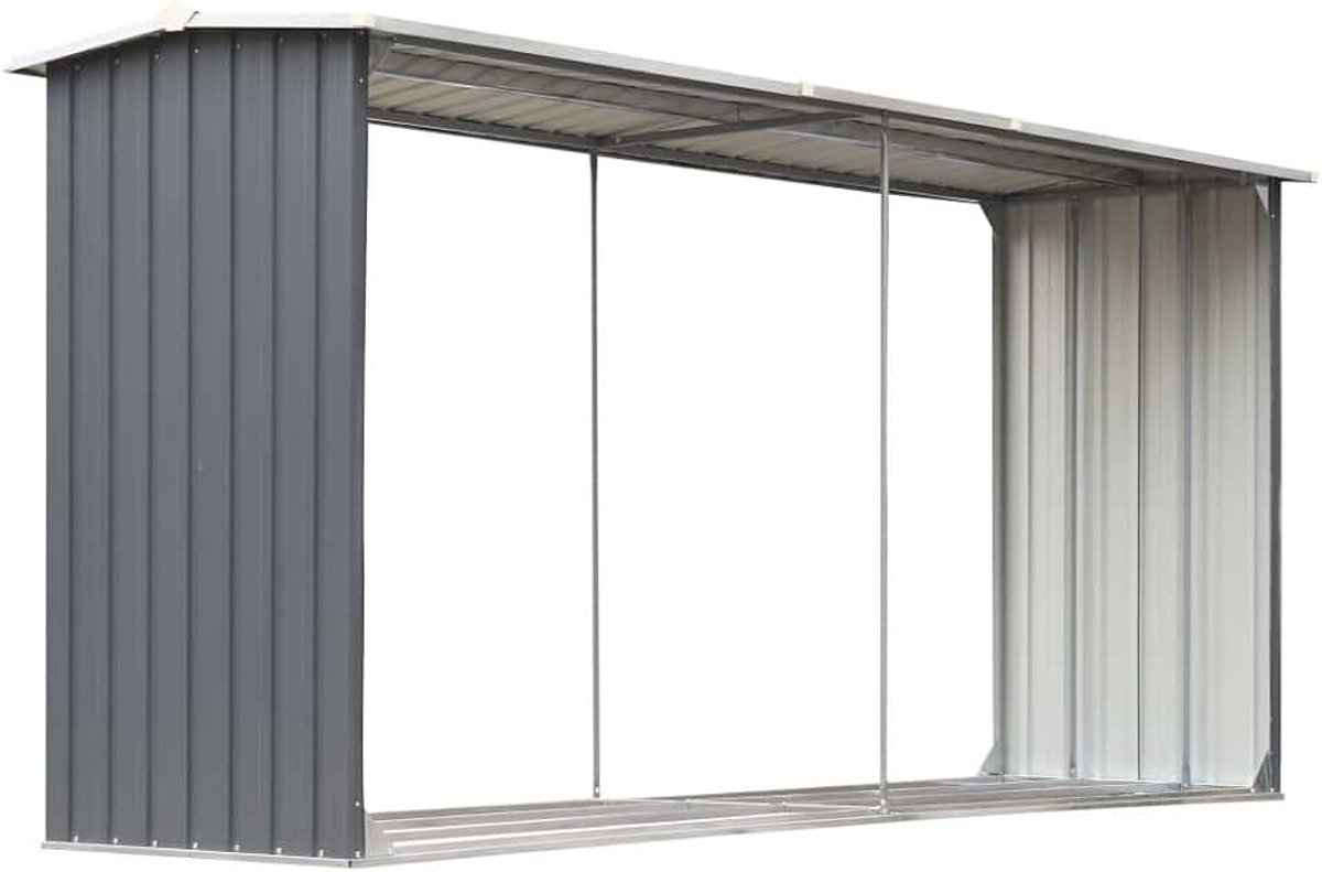 Tuinhuis/tuinkap, magazijn voor hout/brandhout van geïmpregneerd grenenhout, verzinkt staal, grijs, 330 x 92 x 153 cm