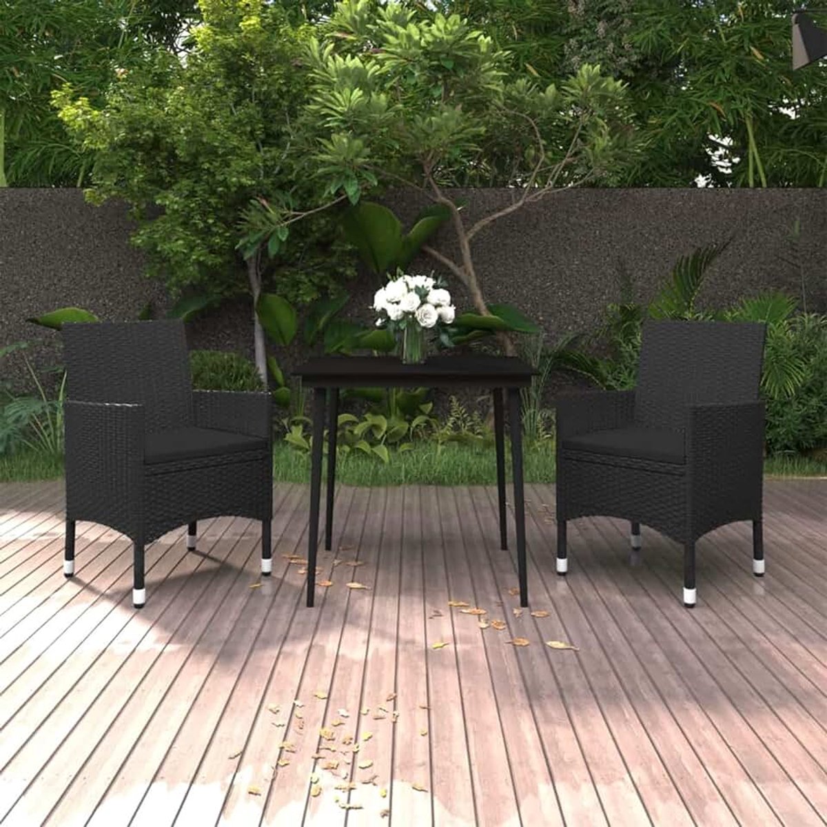 Tuin eetkamer set 3 stuks en kussens voor de tuin, eettafel en stoelen, tuinmeubelen, terras, balkon, keuken, rotan, synthetisch glas
