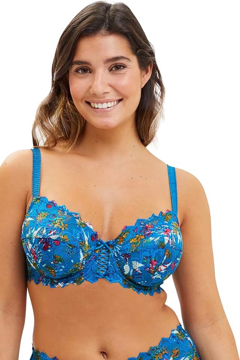 Complexe Arum - Beugelbeha - meerkleurig - dames, Mykonos blauwe bloemenprint, 75E
