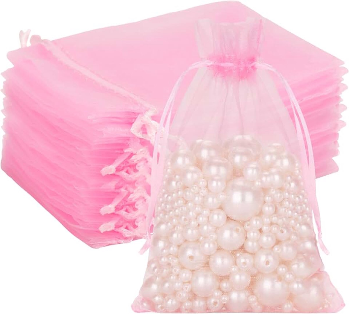 Roze Organza Cadeauzakjes - 13x18 CM Grote Organza Gunstzakken, 100 STUKS Bruiloft Sieradenzakjes - Doorzichtige Netzakjes Perfect voor Bruiloft, Kerstmis, Verjaardag, Jubileum