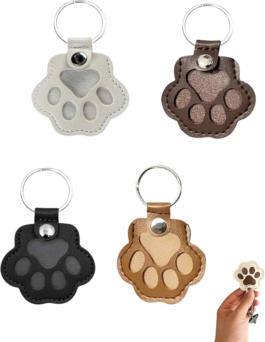 4 x sleutelhangers voor dierenharen – huisdierhanger met pootafdrukdesign voor het opbergen van honden- en kattenhaar in 4 kleuren, ideaal voor dierenliefhebbers