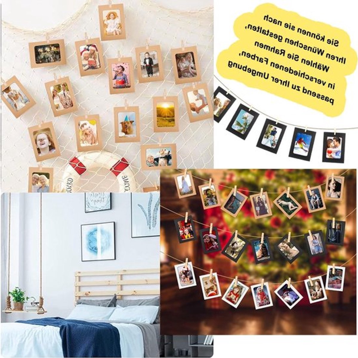 30 Stuks Papieren Fotolijsten 11.5 x 15.5 cm, Decoratieve Lijsten met Houten Clips en Touw, Perfect voor Thuis en Kantoor Decoratie