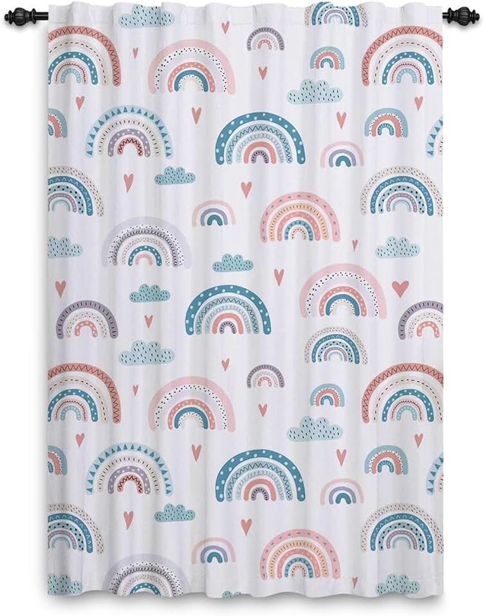 Regenbooggordijnen met plooien potlood kleurrijke cartoon hobo gordijnen regenboog kinderkamer raambehandeling voor meisjes woonkamer kinderkamer café binnengordijn 132 x 214 cm 1 paneel