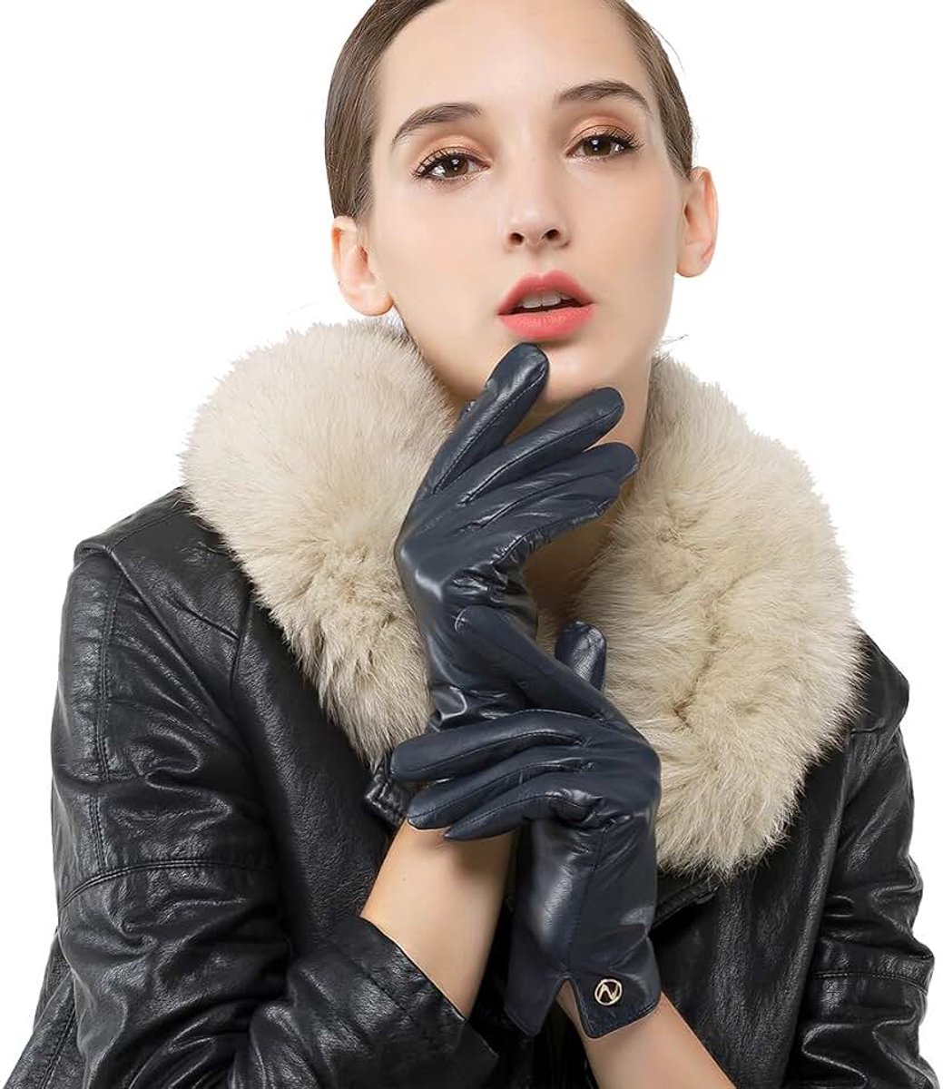 Handschoenen van Italiaans lamsleer voor dames, winter, warm, eenvoudig, lange fleecevoering, handschoenen (touchscreen of zonder touchscreen)