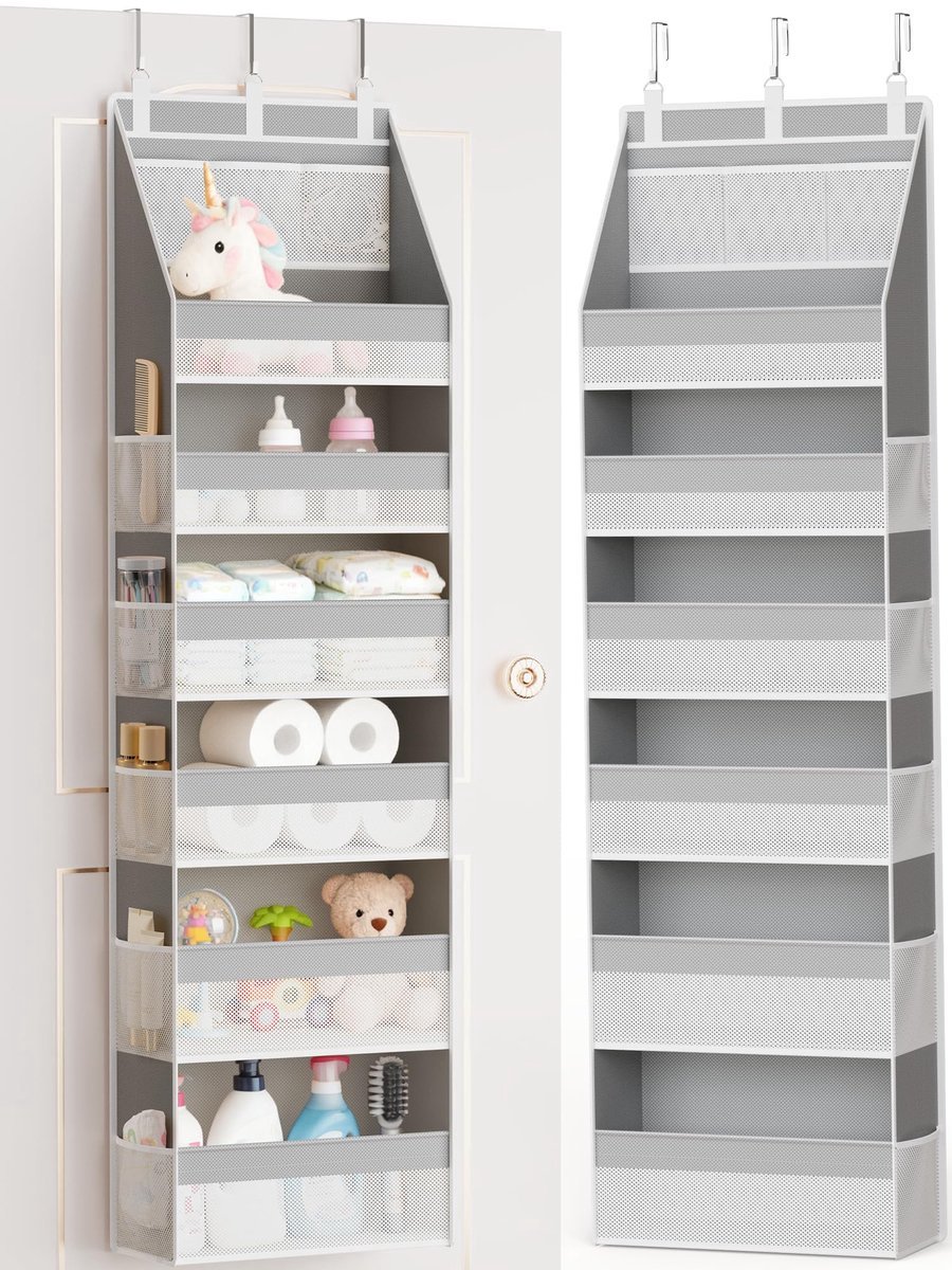 Casalora Deur Organizer - 6 Vakken met 13 Netvakjes - Opbergruimte voor Badkamer, Slaapkamer en Babykamer - Grijs