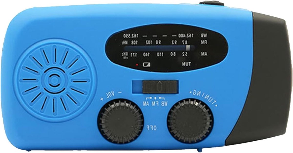 Zwengelradio Zonne-energie - Noodradio Draagbaar - Outdoor Avonturen - Oplaadbaar LED Zaklamp - 2000 mAh Batterij - Blauw