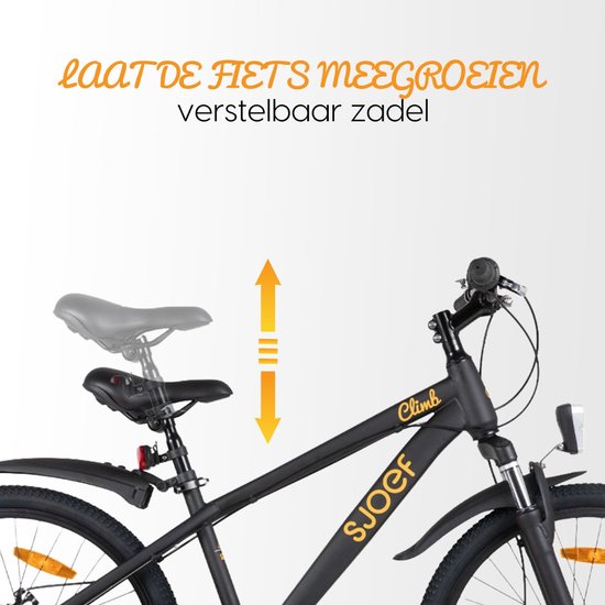 SJOEF Climb Jongensfiets / Mountainbike 24 inch - Kinderfiets 8-12 Jaar - 6 Versnellingen - Schijfremmen - Verende voorvork - Spatborden - Kettingkast - LED verlichting - Zwart van SJOEF — afbeelding 3