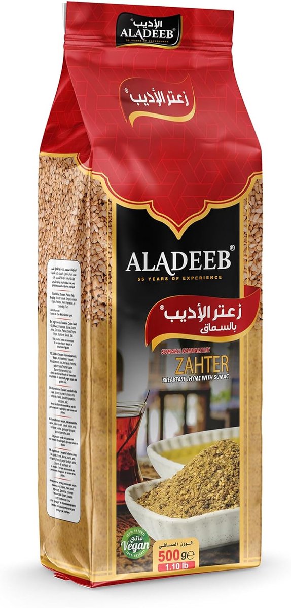 ALADEEB Zaatar Kruidenmix met Sumak - Verse Za'atar Mix voor het Ontbijt – 500 g
