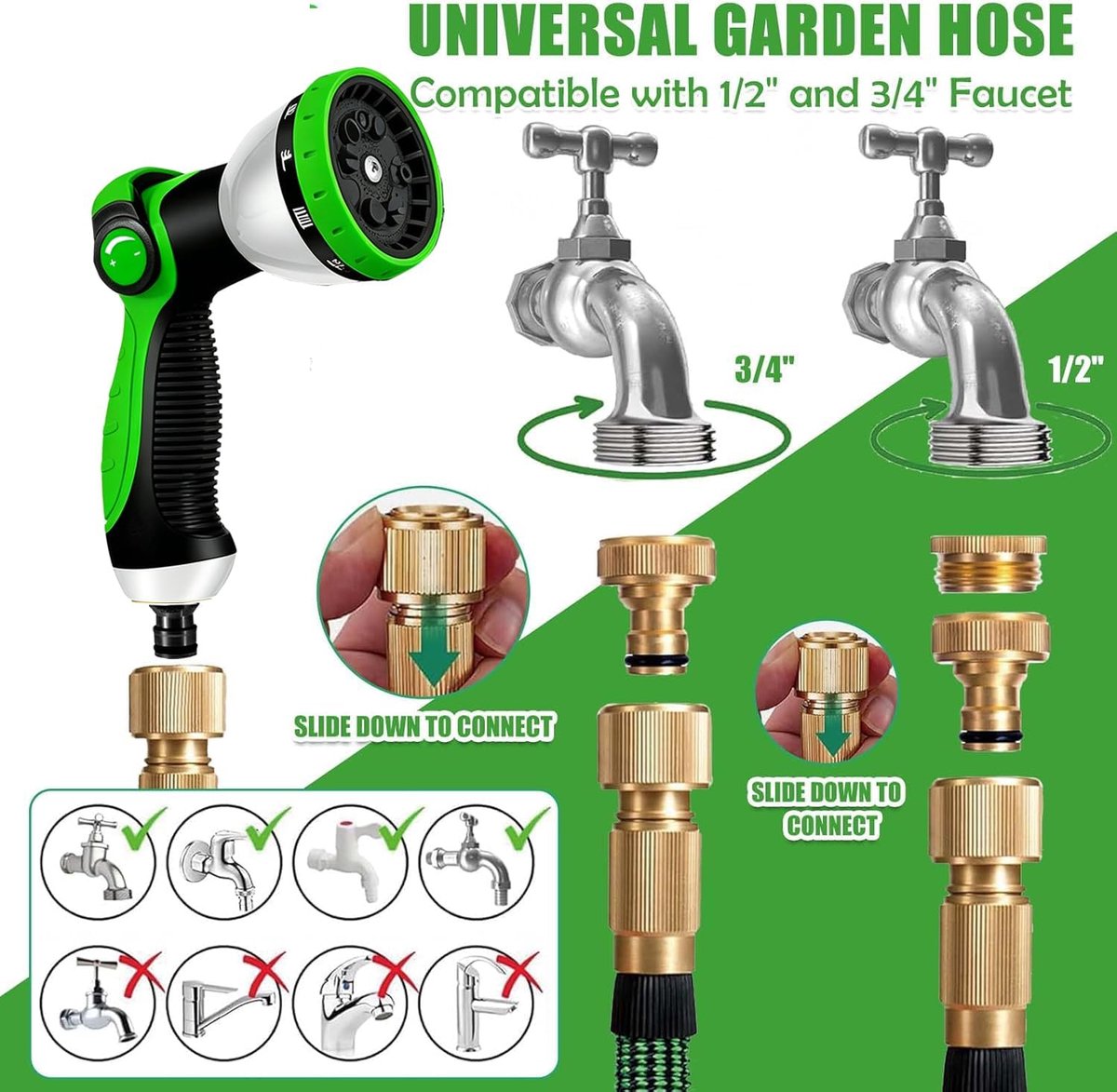Uittrekbare Tuinslang - Flexibele Slang - Tuin Beregenen - 10 Sproei-standen - 375 Meter - Zwart Groen – foto 7
