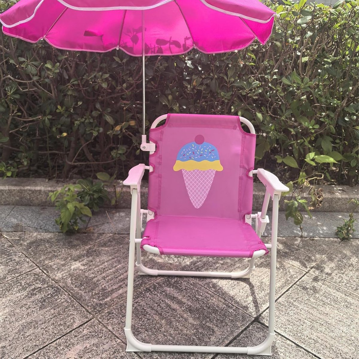 Kinder Strandstoel - Opvouwbare Stoel - Buiten Ontspannen - Met Afneembare Parasol - 38x52cm Stoel - IJsje