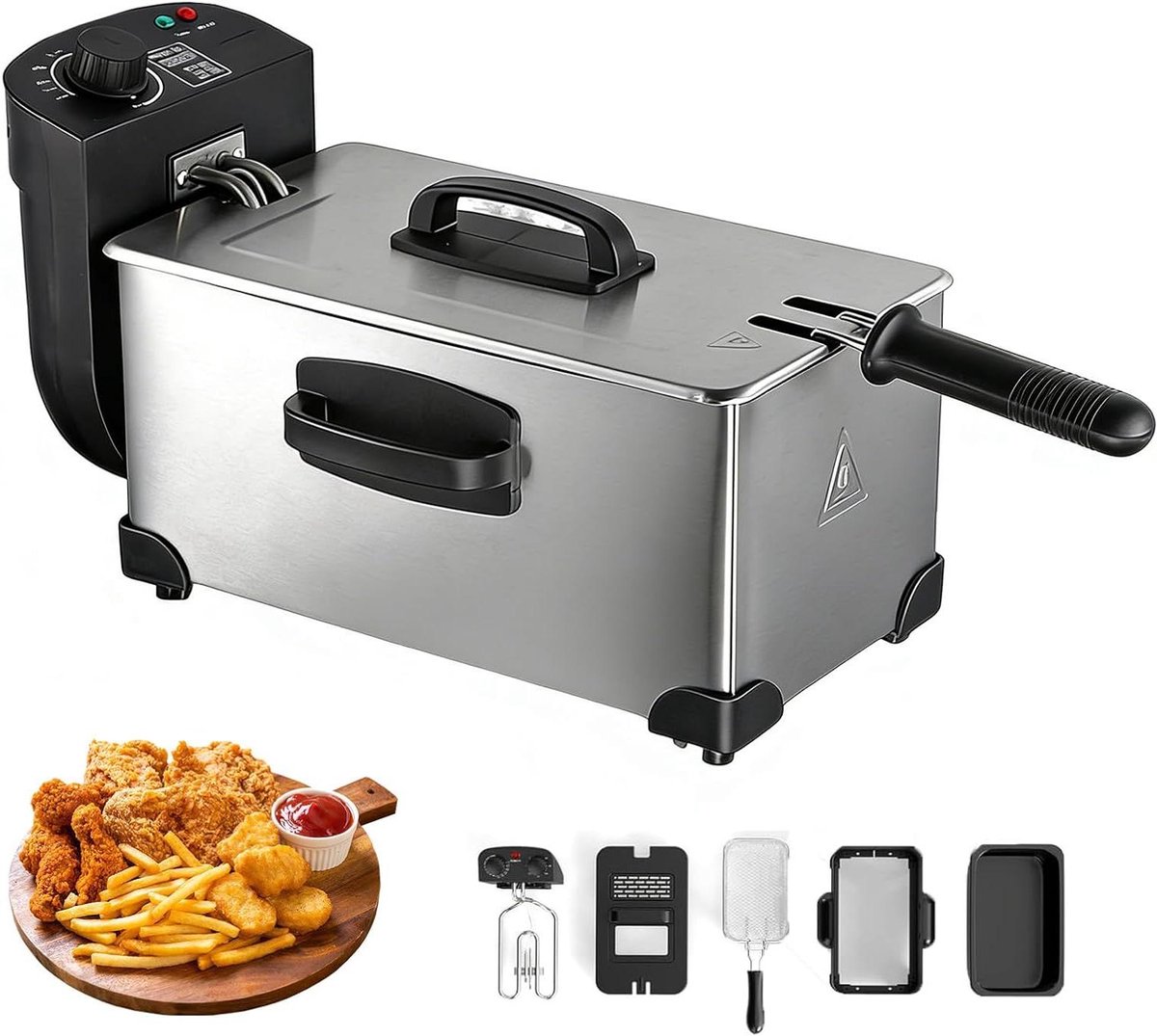 Elektrische Frituurpan - Friteusepan - Frietjes Maken - Roestvrij Staal - 3 Liter - Zilver