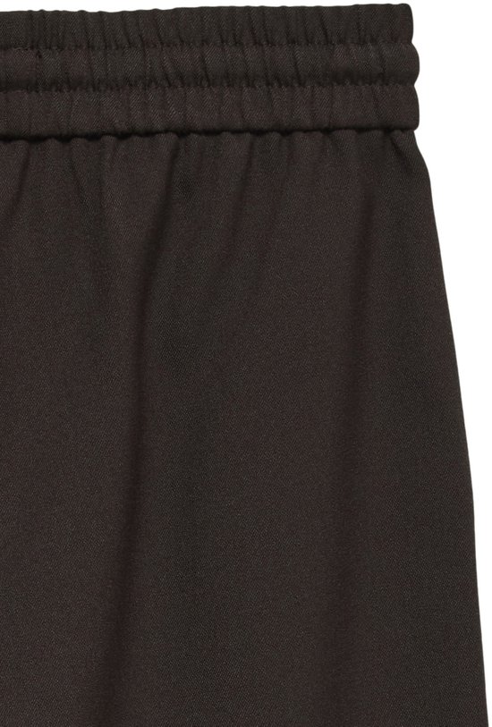 Donkerbruine broek met elastische tailleband.