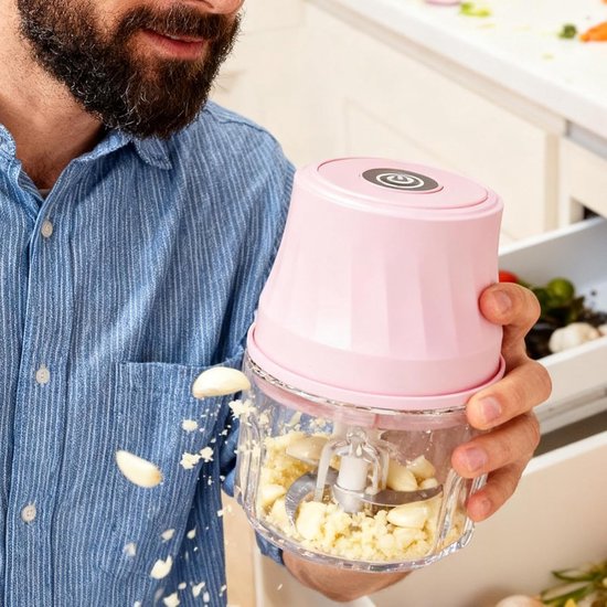 Mini Keukenmachine - Elektrische Hakker - Snel Ingrediënten Snijden - Eénknopsbediening - 350ml Capaciteit - Roze van MINI — afbeelding 2