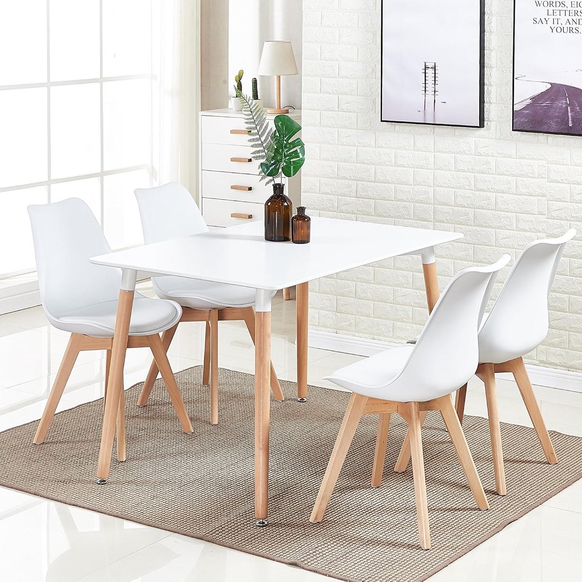 Eetkamertafel met 4 stoelen - Retro en modern - Wit tafel met zwarte, witte of grijze stoelen - SnelShoppen