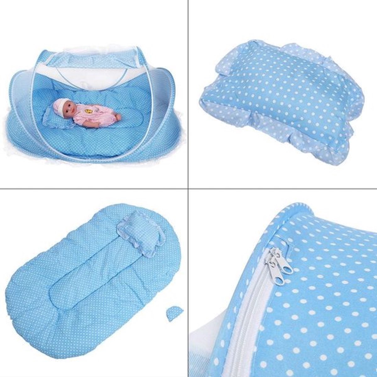 Opvouwbare strandtent voor kinderen met anti-insecten klamboe en kussen - Ideaal voor baby's - Draagbare reistent voor matras - Blauw