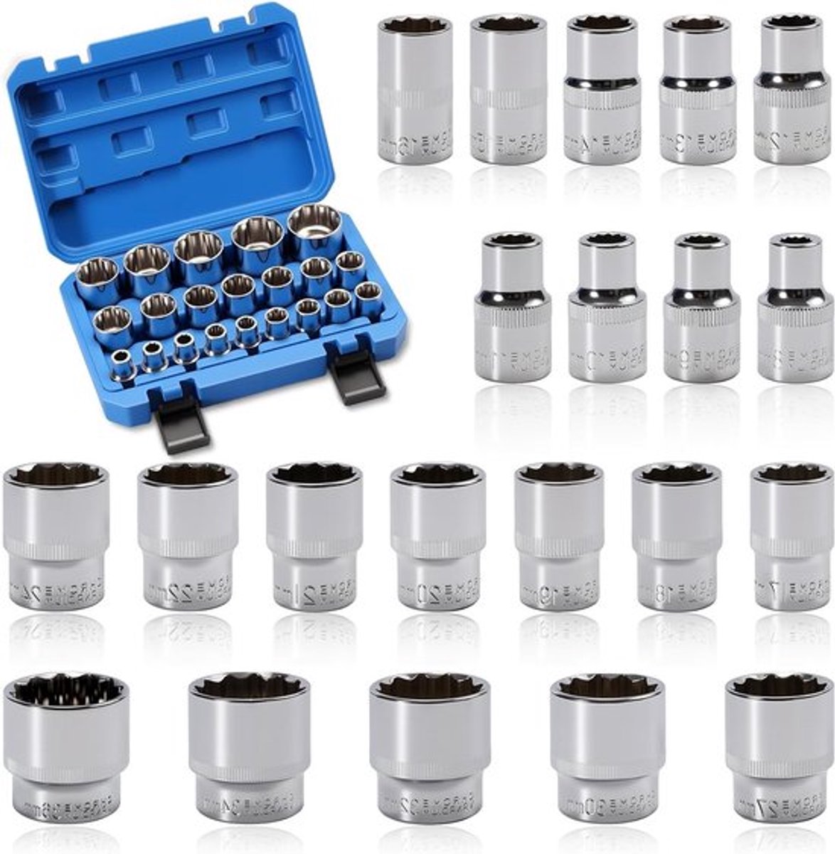 Complete 21-delige Steeksleutelset met 1/2 Inch Steeksleutel, 8-36 mm, CR-V Staal, Ideaal voor Klussen en Onderhoud
